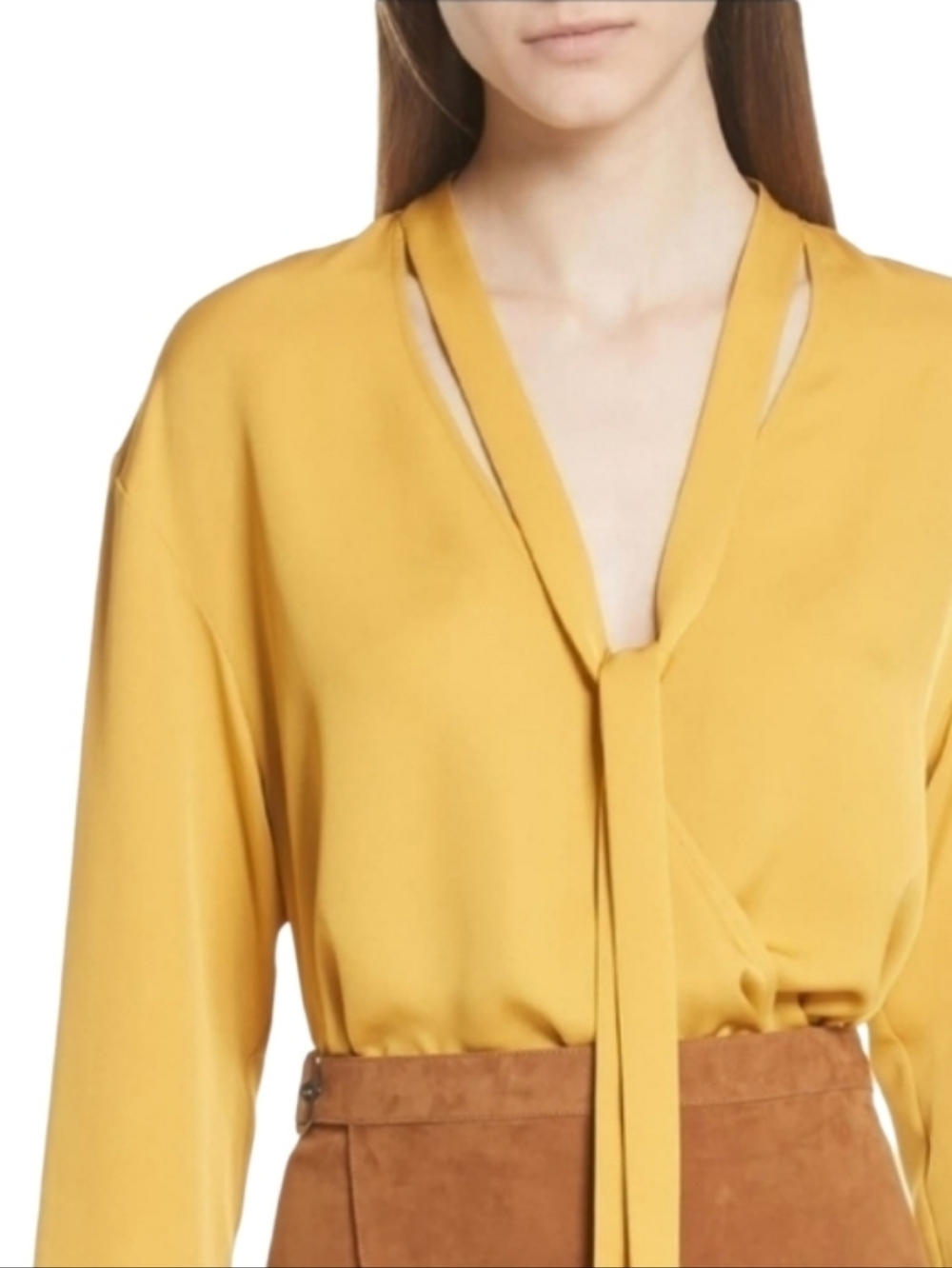 NEW! THEORY Designer Silk Splice Style Tie Neck Blouse Top Small.